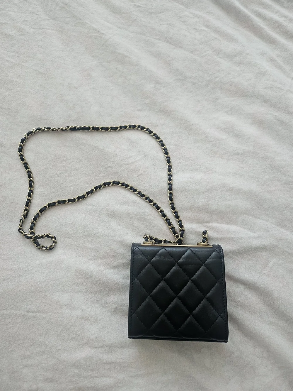 CHANEL Black Quilted Leather Mini Chain Wallet with Gold Hardware
